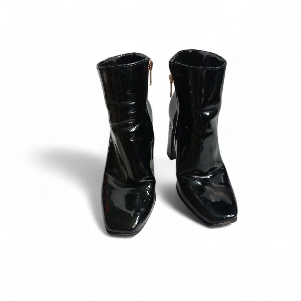 JLO Jennifer Lopez Black Patent AnkleBoots Block HeelSideZipWomen’s SIZE39 8-8.5